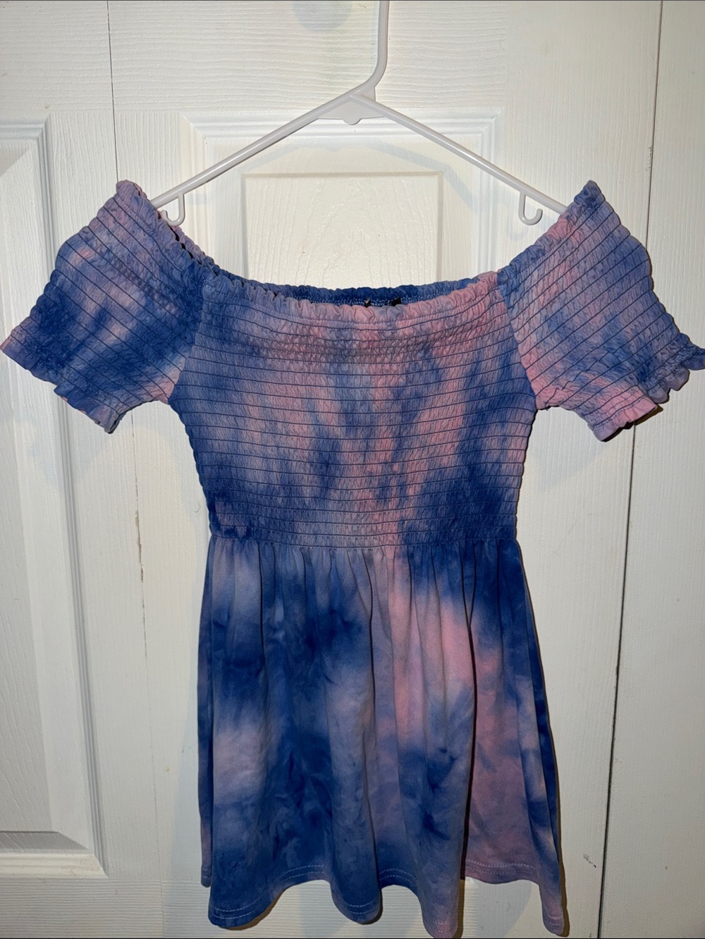 Rue21 Pink and Blue Tie-Dye Off-Shoulder Smocked Top